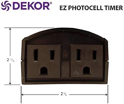 DEKOR Outdoor Light Timer Dusk to Dawn - Waterproof Photocell Sensor with 2 Grounded Outlets for Landscape, Deck, Garden & Christmas Lights, IP63, 1-8 Hour Daily Outdoor Timer