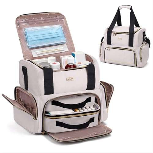 BAFAMYE Large Medicine Storage Bag with 2 Removable Cases, Medicine Storage Bag with Multiple Storage Sections,with Shoulder Strap,Suitable for Travel or Home,Beige