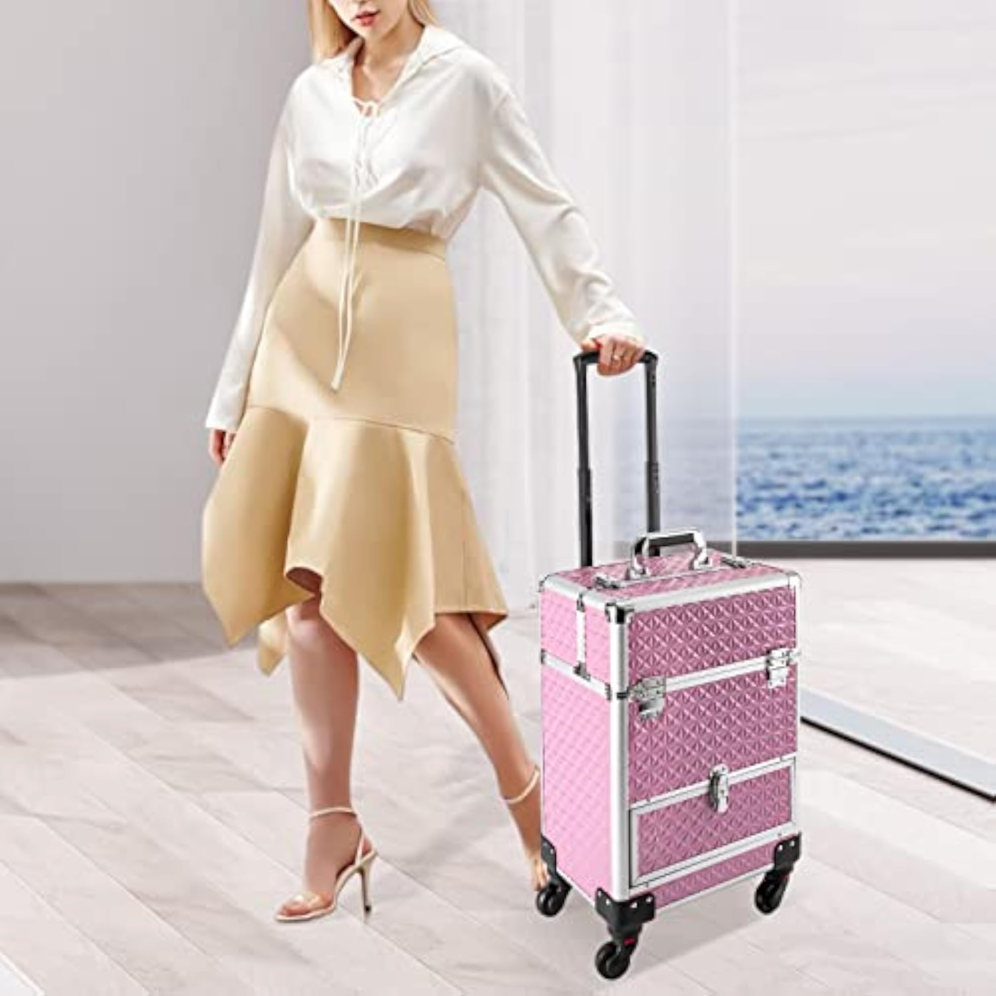 Professional Aluminum Trolley Makeup Train Case