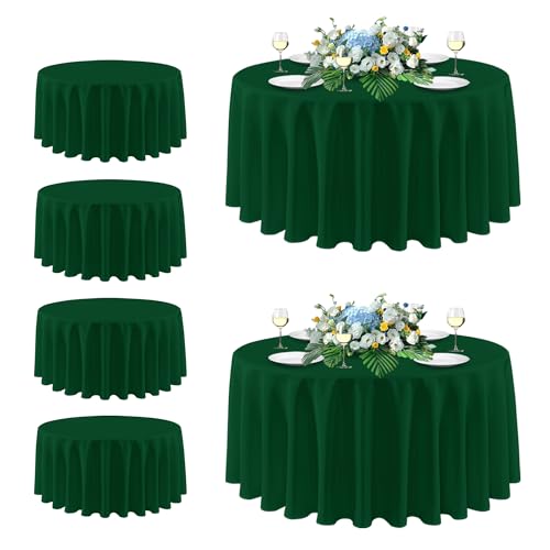 Image of sancua Round Tablecloth 108 Inch Diameter, 6 Pack Hunter Green, Circle Polyester Fabric Table Cloth for Chiristmas Party Reception Banquet Birthday, Washable Formal Table Cover(Fit 42-96 Inch Tables)