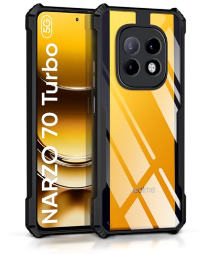Image of WOW IMAGINE Shock Proof Clear Protective Back Case for Realme Narzo 70 Turbo 5G - AirEDGE Technology | 360 Degree Camera Protection | Transparent Hybrid Back Case Mobile Cover - Black
