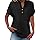 Tshirt Damen, Musselin Leinenbluse Damen 2025 Frauen Sommer Tshirt Baumwolle Leinen T-Shirt Knopf V-Ausschnitt Tunika Tops Casual Tshirts Trendy Strandkleid Bluse, schwarz XL