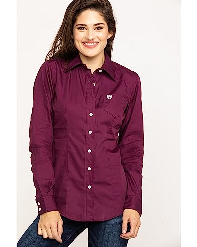 Cinch Women's Solid Long Sleeve Shirt, Burgundy, L #TOP4