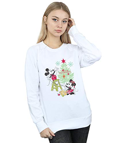 Disney Women's Mickey and Minnie Kiss Sketch Sweatshirt Medium White