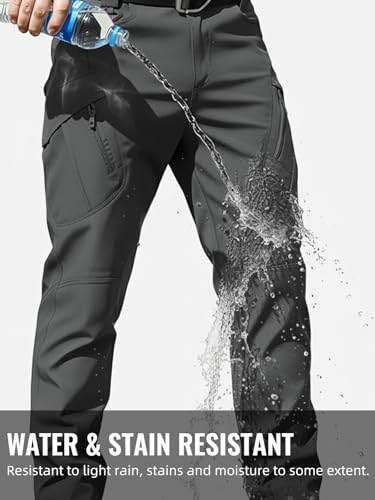 LYRXXX Men\'s Tactical Cargo Pants Stretch Ripstop Fabric Lightweight Waterproof Multi Pockets Work Hiking Outdoor Casual Pants,Dark Gray (No Belt)
