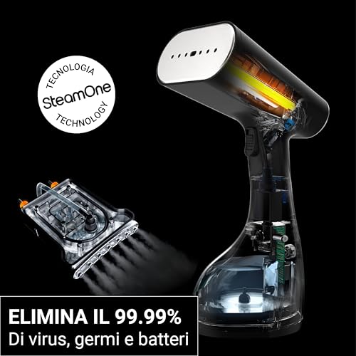 Steamone - Steamer Stiratore A Vapore 2000W 30G/Min - Ferro Portatile - Capacità 260 Ml - Elimina Il 99,99% Delle Impurità - Pronto In 30 Secondi - Cavo Da 3 M - Formato Compatto - EUST260BV2 - 3