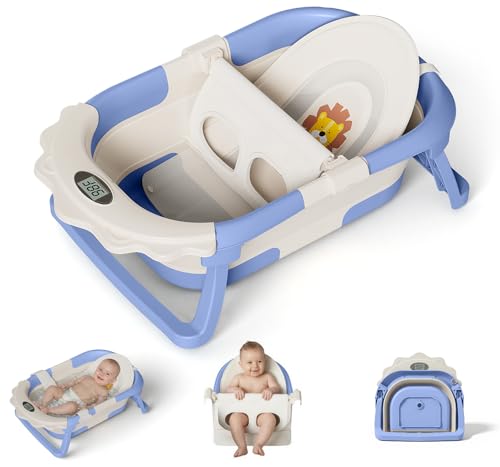 Image of MoreFeel Foldable Baby Bathtub with Thermometer - 4-in-1 Grow-with-Me Collapsible Infant Tub (Newborn to Toddler) with Adjustable Mesh Sling - Space Saving Design