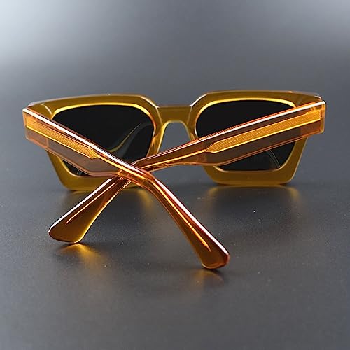 Image of Retro Fashion Thick Acetate Polarized Sunglasses Trendy Square Men Womens Black Grey Shades Vintage