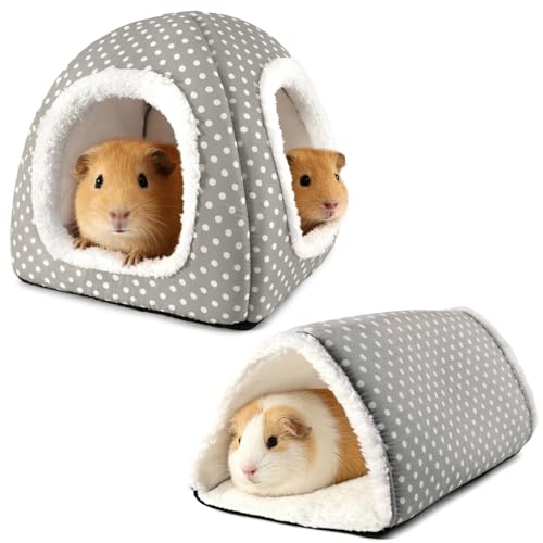 HeNdShe Guinea Pig Hideout and Play Tunnel Set, Washable Fleece Bed for Dwarf Rabbits, Bunnies, Chinchillas, Small Animal Toys - Grey Dot