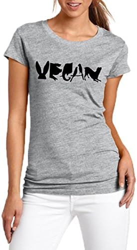 Yyicool Vegan Spelled with Animals Print Women Tshirt Cotton Casual Funny T Shirt for Lady Girl Tops (Grey, M)