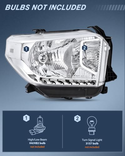 Image of Nilight Headlight Assembly Compatible for 2014-2021 Toyota Tundra | 2014 2015 2016 2017 2018 2019 2020 2021 SR5 /1794 /Limited /Platinum /SR /TRD Pro Headlamps with Chrome Housing Clear Reflector
