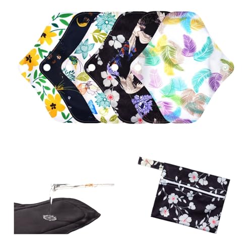 Image of Reusable Menstrual Pads,Washable Sanitary Napkins with Wings for Women,Reusable Panty Liners,Soft Cloth Menstrual Pads,7pcs /Set,Pack of 6+1 Storage Bag,Suitable for Menstrual Period