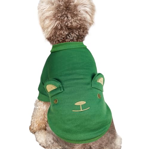 Image of Green Cute Dog Sweater Soft Winter Clothes for Small Dogs, L | Classic Green Knit Pullover, Fall Winter Outfit, Elastic Cuffs, Holiday Party Matching, Machine Washable Sweatshirt for Pets