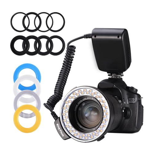 Luz macro intermitente de grado de estudio con iluminación de dos lados, 8 adaptadores intercambiables de 4 colores para fotografía profesional, anillos de cámara para DSLR - imagen 2