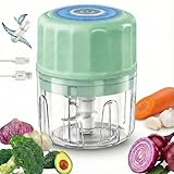 Electric Garlic Chopper, 250ML Portable Cordless Mini Food Processor, USB Rechargeable Vegetable Chopper Blender for Nuts Chili Onion Minced Meat Baby Food and Spices, BPA-Free (Green)