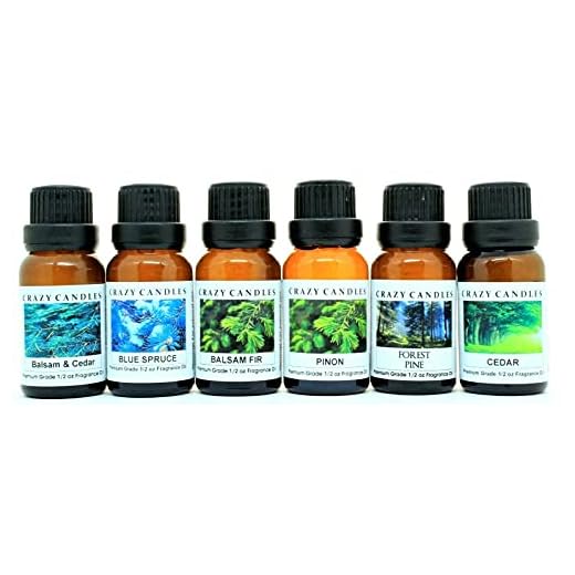 Crazy Candles 6 Bottles Set (Made in USA) 1 Balsam & Cedar, 1 Balsam Fir, 1 Blue Spruce, 1 Forest Pine, 1 Pinon, 1 Cedar 1/2 Fl Oz Each (15ml) Premium Grade Scented Fragrance Oils