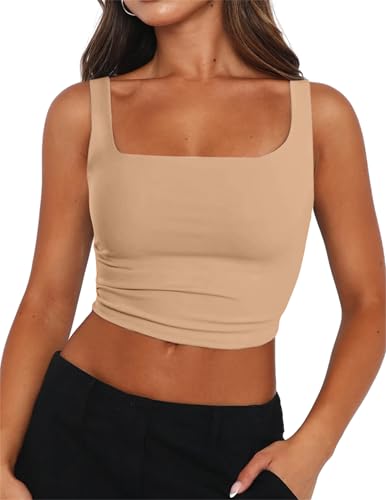 Zeagoo Women's Square Neck Sleeveless Crop Tops Double...