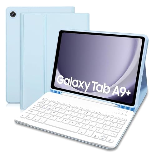 COEZFE Case with keyboard for Samsung Galaxy Tab A9+ Plus 11 inch (SM-X210/X216/X218), Slim Smart Cover with Detachable Bluetooth Keyboard [UK layout] for Samsung Galaxy A9+ /A9 Plus 11