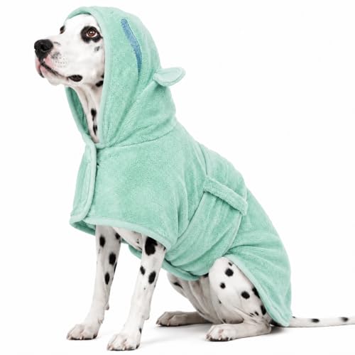 Bathrobe-Drying Coat, Microfibre Material Fast Drying Super Absorbent Towel, Magic Sticker & Belly Strap, Dog/Cat Robe Set for Puppy-Small to Large