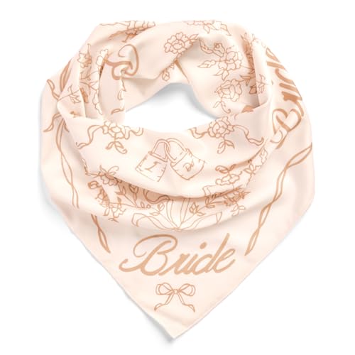 xo, Fetti Tan Bride Head Scarf, 27x27 in | Bachelorette Beige Bandana, Bridal Headwear, Bach Party Accessory, Bridesmaid Gift, White Wedding Handkerchief, Neutral Silk Hat