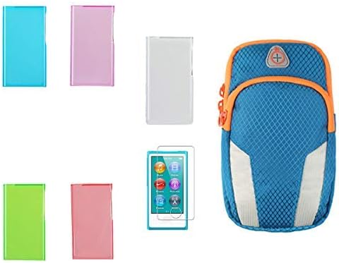 5 Color Soft Silicone Protective Case for iPod Nano 7th & 8th gen + Sports Armband+ HD Clear Screen Protector 7 8 Generation 7G 8G, Durable Flex Gel Skin
