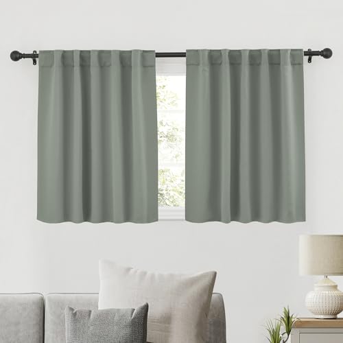 Image of RYB HOME Short Curtains for Bedroom Kitchen, Vertical Room Darkening Drapes Thermal Insulated, Sage Green Curtains for Small Window Classroom Office, W42 x L30 Inches, 2 Panels