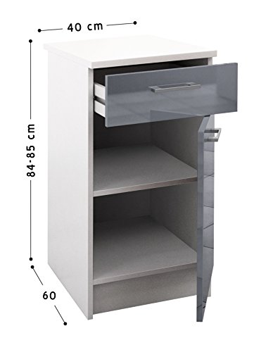 Berlioz Creations PRIMA PG4BTG Unterschrank für Küche mit Arbeitsplatte, 1 Dekortür und 1 Dekorschublade in glänzendem Grau, 40 x 60 x 85 cm, 100 Prozent französische Herstellung - Image 3