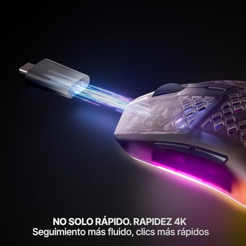Miniatura 3 de Steelseries Aerox 3 Wireless Gen 2: Ratón Gaming de 68 g, Tasa de Sondeo: 4K, Sensor Óptico: 26 000 dpi, Batería: 200 h, Clasificación IP54, 80 M de Clics, RGB, Deslizadores 100% PTFE, Shadow