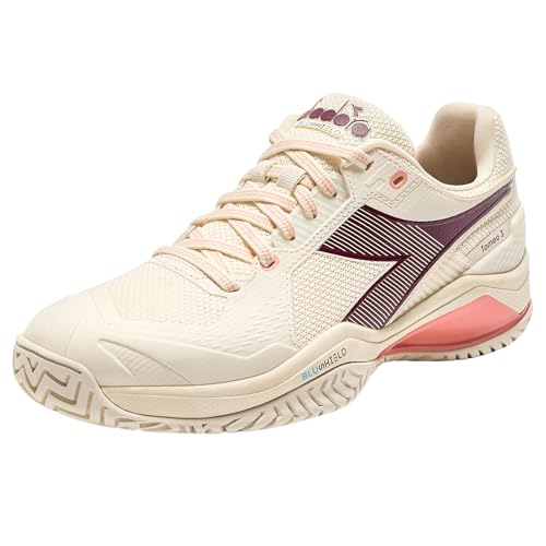 Diadora Blushield Torneo 3 All Ground Tenis para mujer., Blanco Whisper/Granate Banner/Desert Flower, 38.5 EU