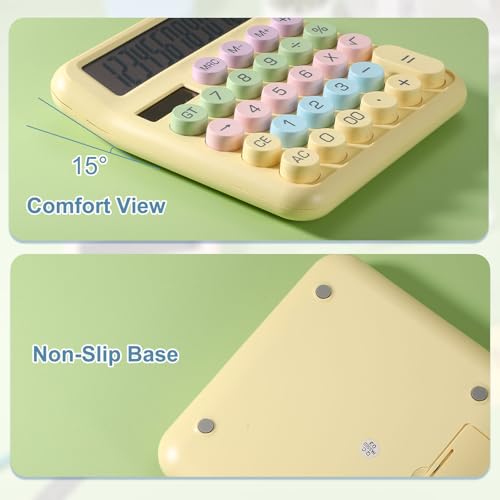 PATIKIL Cute Calculator, Desk Calculator Basic Big Button 12 Digit Large Display Mechanical AAA Battery Solar Power for Office Supplies Girl Female Woman Gift, Beige - Image 7