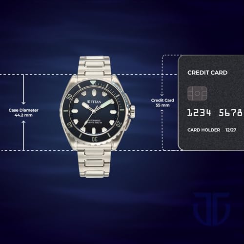 Image of Titan Zero Hour Diver's Certified 500m Automatic Analog with Blue Dial Silver Titanium & Blue FKM Strap Watch for Men - 10071KM01