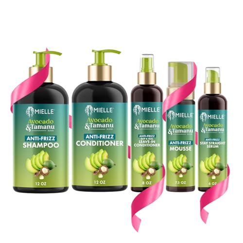 Mielle Anti-Frizz Set for Straight Hair - Shampoo, Conditioner, Leave-In Conditioner, Hair Serum, Mousse (5 Products)