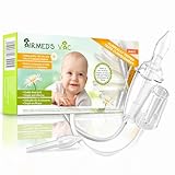 Airmed's Vac Nasal Aspirator Baby. CLINICALLY TESTED, SAFE and GENTLE. Baby nose sucker with 2 suction heads and cleaning brush. Safe and gentle baby nasal aspirator with strength of a vacuum cleaner