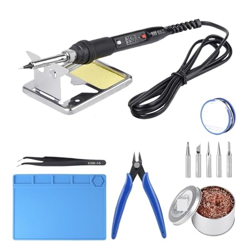 はんだごて セット 温度調節可能なLCDはんだごてキット 80W はんだ溶接ツール はんだ付けチップ ワイヤーはんだ除去ポンプ ヒーター DIYや修理に多目的に使える(KIT5)