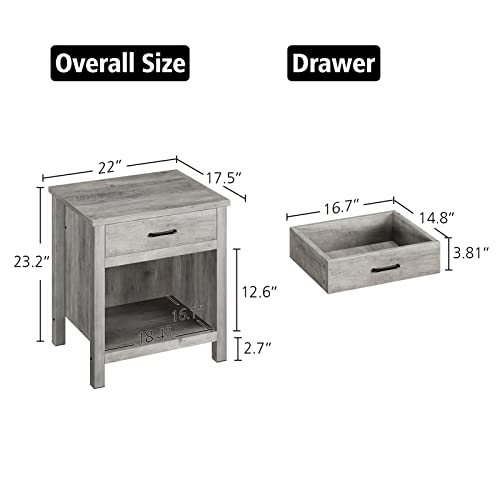 Alkmaar Nightstands For Bedroom, Farmhouse Square Nightstand Bedside End Tables With Drawer Storage, Rustic Grey #TOP2