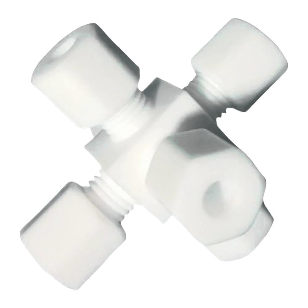 Tube Connector Cross 5 Ways Compression Sturdy Union PTFE Pipe Fitting Connector, Splitter for Laboratory 1pc(6.35mm)
