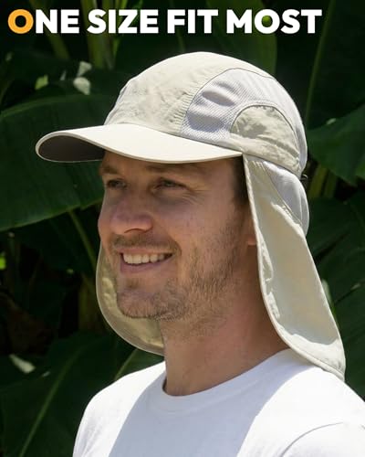Image of Mens Sun Hat with Breathable Mesh Sun Hats for Men Sun Protection Fishing Hat with Neck Flap for Hiking Cycling