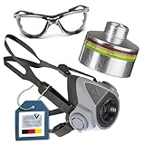 BARTELS RIEGER Atemschutz Starter-Pack – Halbmaske BariMask HF + ABEK Filter + Schutzbrille – Profi Atemschutzmaske mit Schraubfilter – Wiederverwendbar, komfortabel