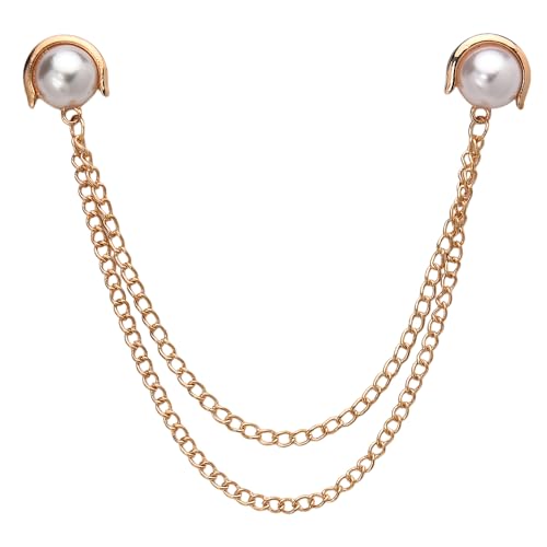 Image of Pearl Brooch Pins Tassel Chain Brooch Collar Pins Lapel Pins for Men Women Dress Shirt Collar Chain Suit Collar Brooch Hanging Chain Lapel Pin for Men Suits Tuxedo Shirt Accessories