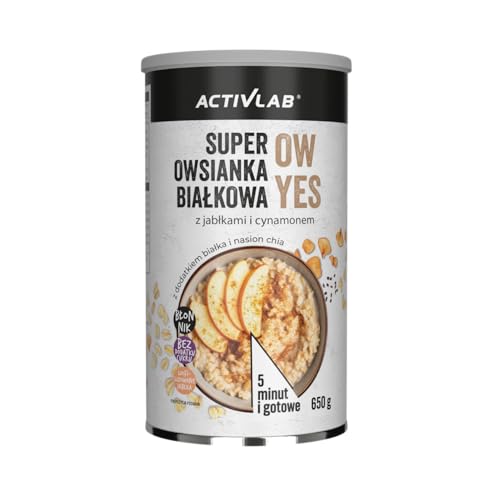 Activlab OW YES Proteinreiches Haferflocken mit Chiasamen, Vitamin B1 und gefriergetrockneten Früchten – Apfel & Zimt – 650 g – 13 Portionen – Quelle für Ballaststoffe und Magnesium