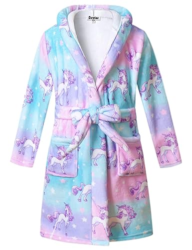 Jxstar Girls Pajamas Pjs Unicorn Bathrobes Kids Hooded Robes Plush Soft Fleece Sleepwear,Size 10 11 #TOP7