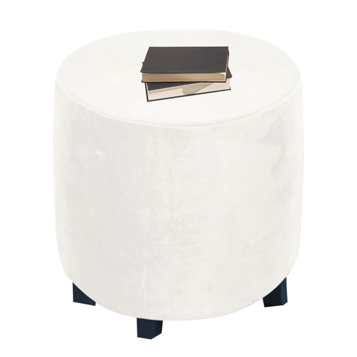 XGANGM Stretch Pouffe Footstool Cover Round Small Large/Extra large Velvet Ottoman Cover 30/30/33/37/40/45/50/55cm Storage Stool Chair Slipcover Custom Furniture Protector,White,W45XH36CM