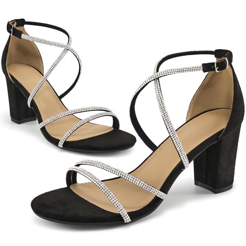 Strappy Heels for Women Wedding: Comfortable Party Heeled for Womens Sandals - Ladies Buckle Shoes Dressy Prom - Main Image