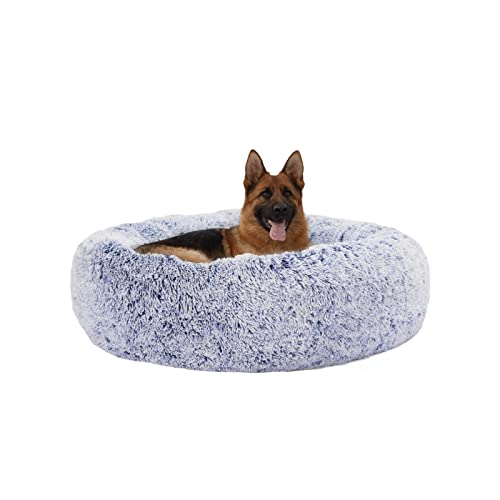 Image of Bedfolks Calming Donut Dog Bed - 45 Inch Round Plush Dog Bed, Anti-Anxiety, Washable & Non-Slip (Navy Blue, Extra Large)