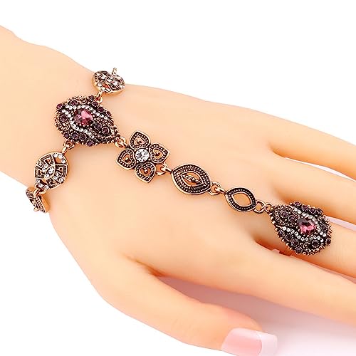 Boho Ring Bracelet Hand Chain for Women Girls Rhinestone Finger Ring Link Bracelets Golden Vintage Hand Harness Bracelet Fashion Trendy jewelry Wedding Birthday Party Accessories BFF Gift2