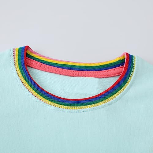 Image of Girls Cotton Long Sleeve Casual Cartoon Appliques Striped Jersey Dresses