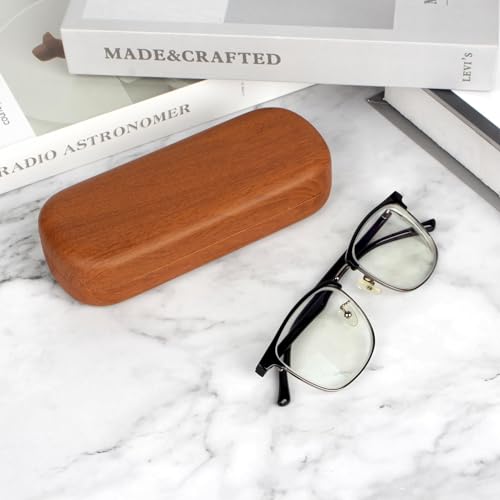 Image of Hard Shell Glasses Case, Portable Wood Grain Sunglasses Case, Large Eyeglass Cases Concise With Cleaning Cloth for Women Men