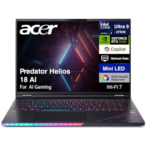 Image of ME2 Customized Laptop, Created Using Acer Predator Helios 18 AI AI Gaming Laptop 18 inch WQXGA (Intel Ultra 9-275HX, GeForce RTX 5080 16GB, 32GB /64GB DDR5, 1TB /2TB /4TB SSD, Win 11 Pro)