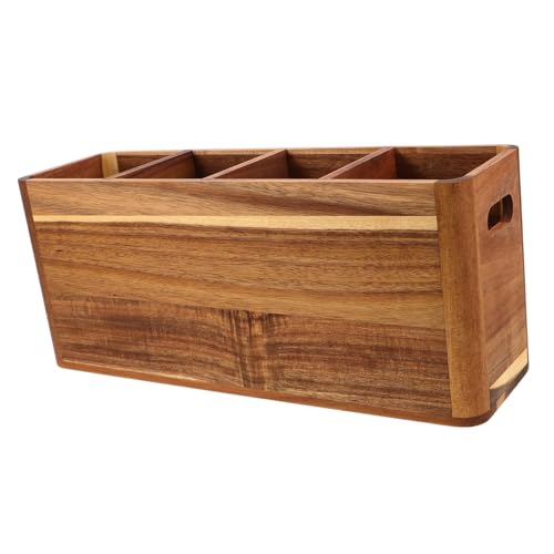 Toyvian 大型割木製キッチン用具収納ボックス 耐久性ある天然木製カトラリーラック 省スペース設計のカウンター用調理器具ホルダー