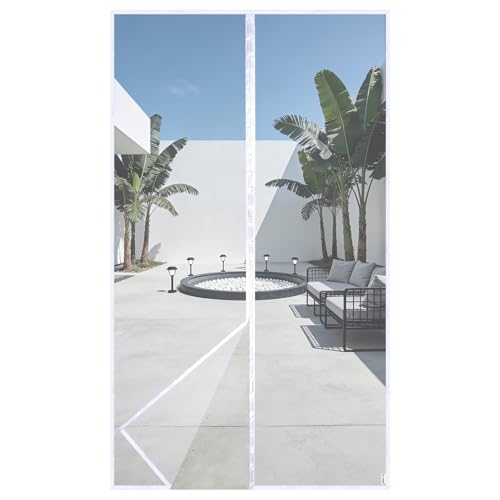 HOOMEE Zanzariera per Porta, 140x240 CM-Tenda Magnetica per Porte Finestre e Patio, Magneti Potenti per una Perfetta Chiusura Automatica, Installazione Facile senza Foratura (Bianco)
